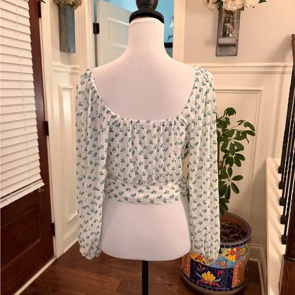 Free People NWOT Sweetie Pie Floral Sheer Mesh Crop Top - Floral Green/ Blue - Picture 6 of 10